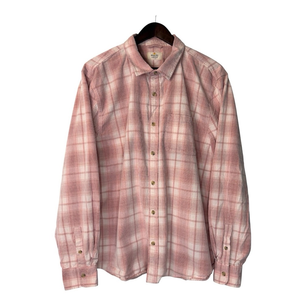 Marine Layer Lightweight Plaid Corduroy shirt men's XL pink cotton long sleeve